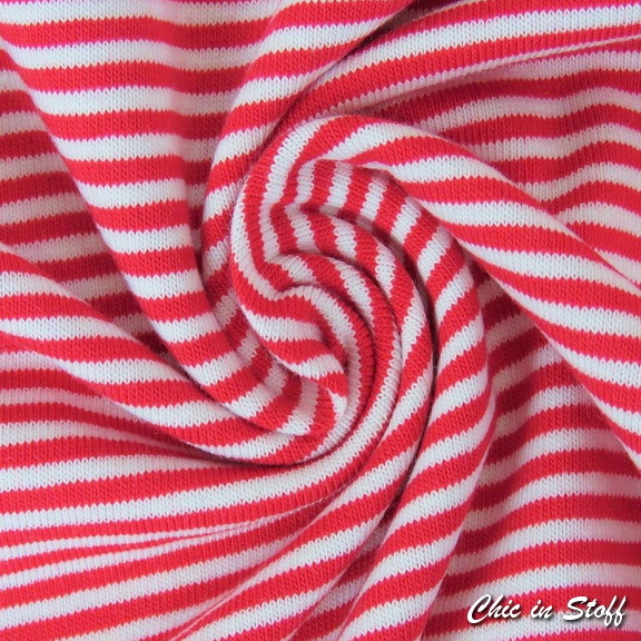 Jersey Streifen - Rot /Weiß  3 x 3mm