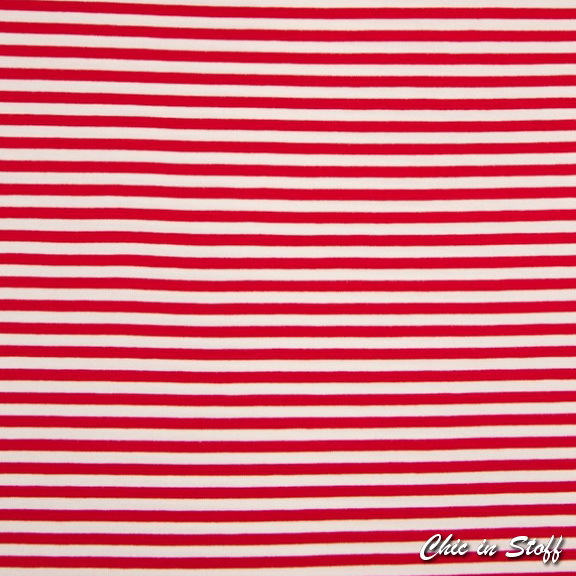 Viskose Jersey Garngefärbt  - Weiß/ Rot10/10mm