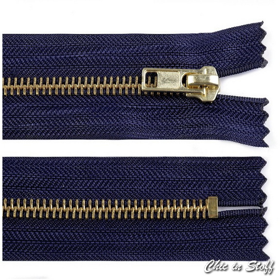 Jeans Reißverschluss - Messing / Metall   14cm blau