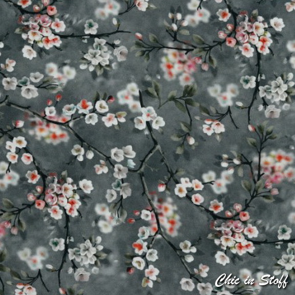 Viskose digital Druck - Radiance Japanische Kirschblüte grau